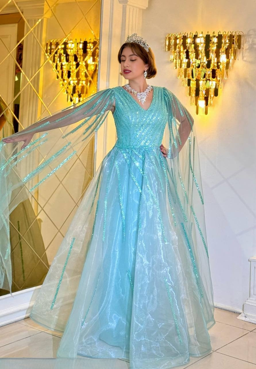 Majestic Cascade – Luxurious evening dresses with floating sleeves