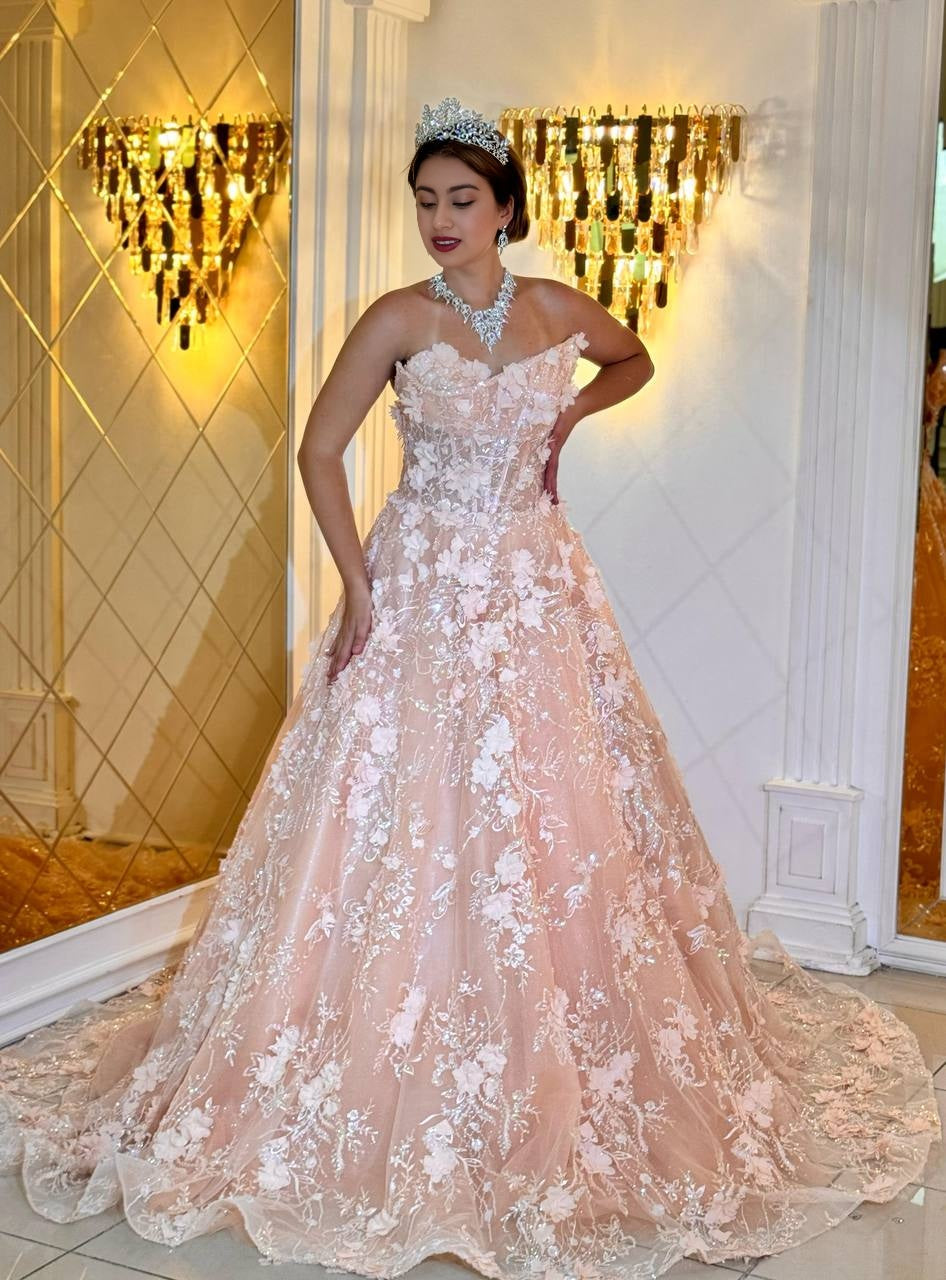 Floral Fantasy Ball Gown – A sea of ​​3D flowers and sparkle