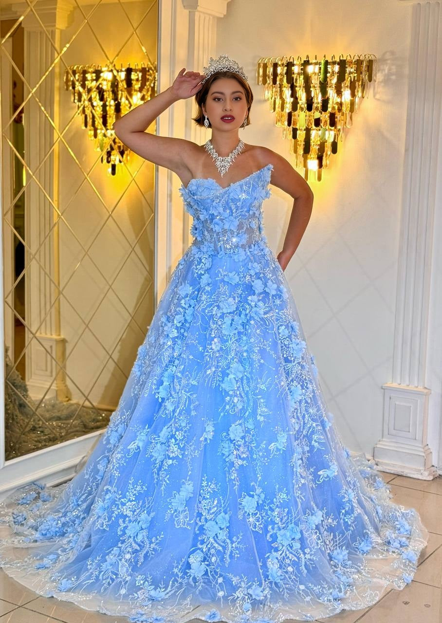Floral Fantasy Ball Gown – A sea of ​​3D flowers and sparkle