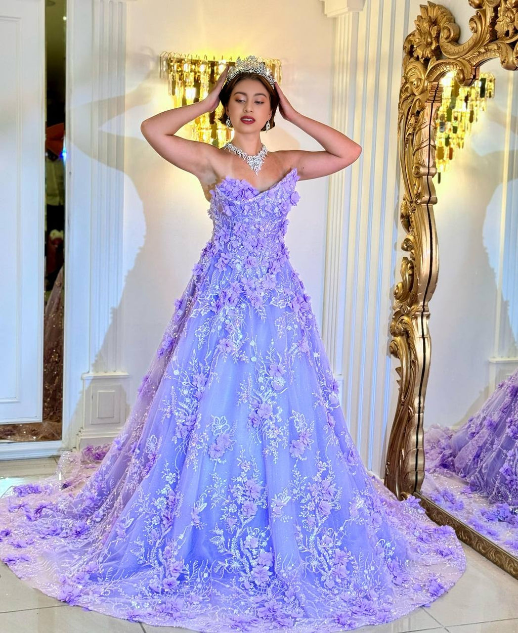 Floral Fantasy Ball Gown – A sea of ​​3D flowers and sparkle