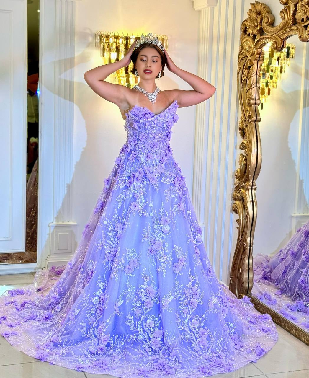 Floral Fantasy Ball Gown – A sea of ​​3D flowers and sparkle