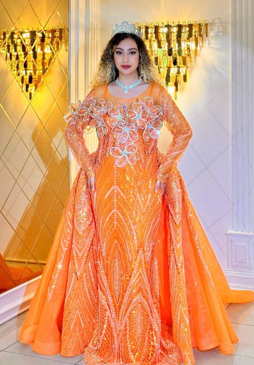 Orange Blossom Gala Gown – The radiant evening dress with floral appliqués