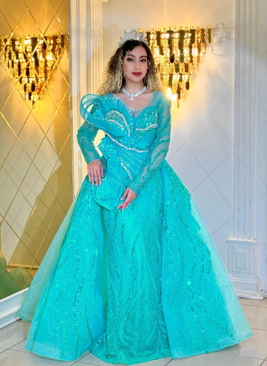 Ocean Sparkle Gown – The Glittering Turquoise Princess Evening Dress