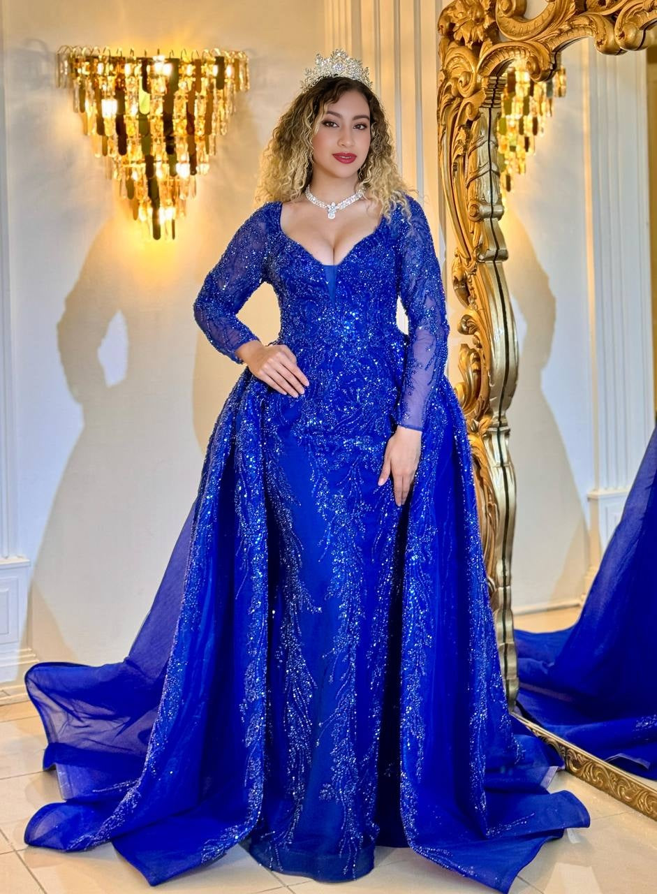 Royal Sapphire Gown – The Sparkling Blue Evening Dress with Overskirt
